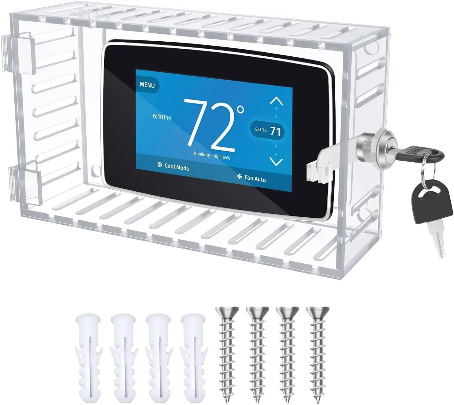 Large Thermostat Guard, Thermostat Lock Box with Key, Clear Thermostat Cover for Thermostat On Wall, 18x10x5 cm, Universal Home Locking Thermostat Guard